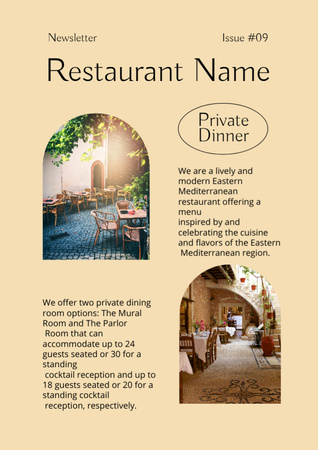 Designvorlage Privates Abendessen im gemütlichen Restaurantangebot für Newsletter