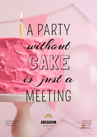 Party Organization Services with Cake in Pink Poster A3 Tasarım Şablonu