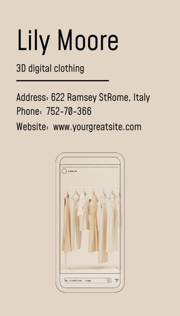 Ontwerpsjabloon van Business Card US Vertical van Online Clothing Designer Services Offer on Beige