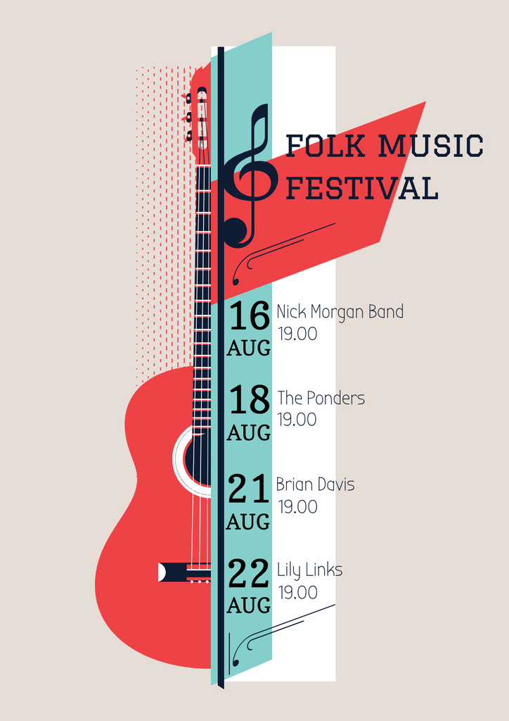 Plantilla de diseño de Music Festival Announcement with Acoustic Guitar Poster 