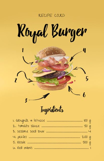 Delicious Burger Cooking Ingredients Recipe Card tervezősablon