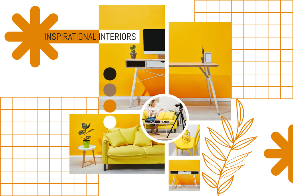 Orange Interiors Collage for Inspiration Mood Board Design Template