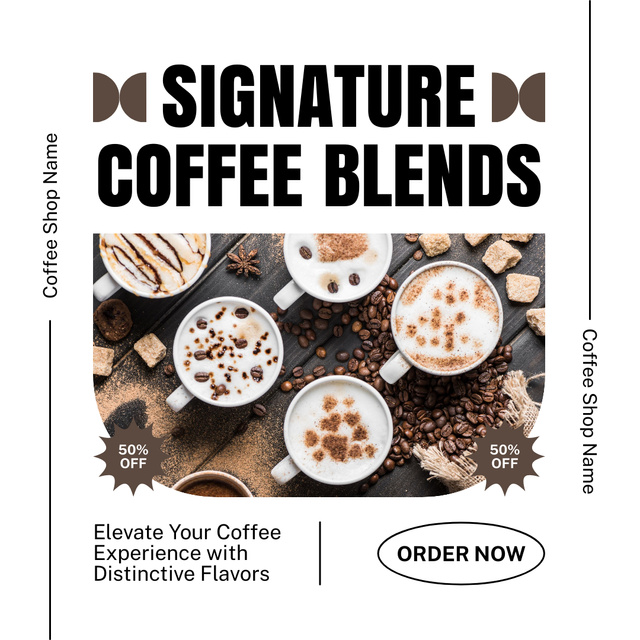 Spicy And Hot Coffee At Half Price Offer Instagram AD Design Template