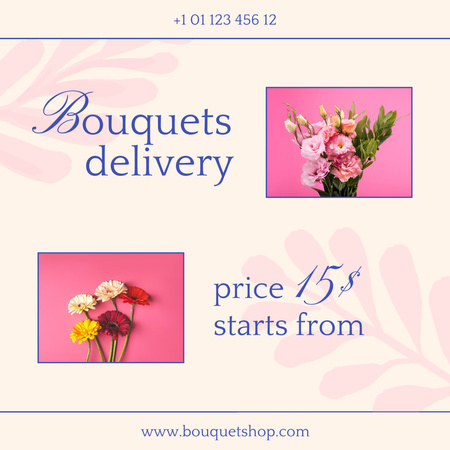 Bright Flowers for Bouquets Delivery Service Ad Instagramデザインテンプレート