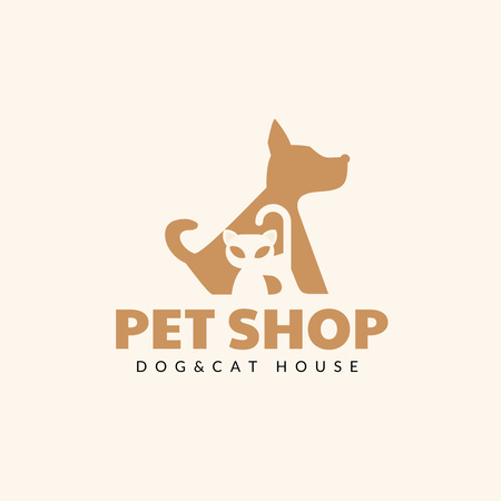 Pet Shop Ad with Cute Dog and Cat Logo Design Template