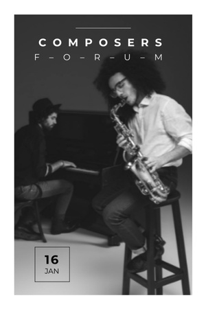 Composers Forum Announcement With Musicians On Stage Postcard 4x6in Vertical Design Template