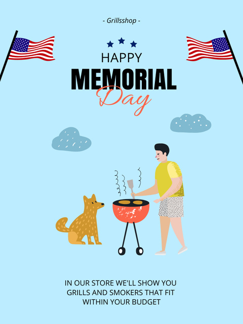 Ontwerpsjabloon van Poster US van Memorial Day Observing Ad on Blue
