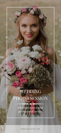 Designvorlage Hochzeitsfoto-Session-Angebot mit schöner junger Braut für Snapchat Geofilter