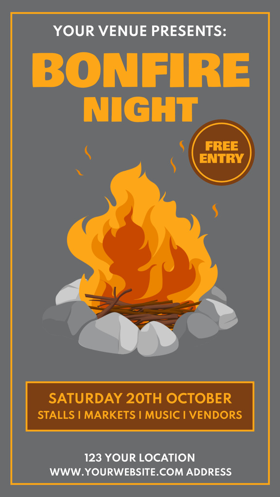 Announcement about Free Enter in Bonfire Night Instagram Story Design Template