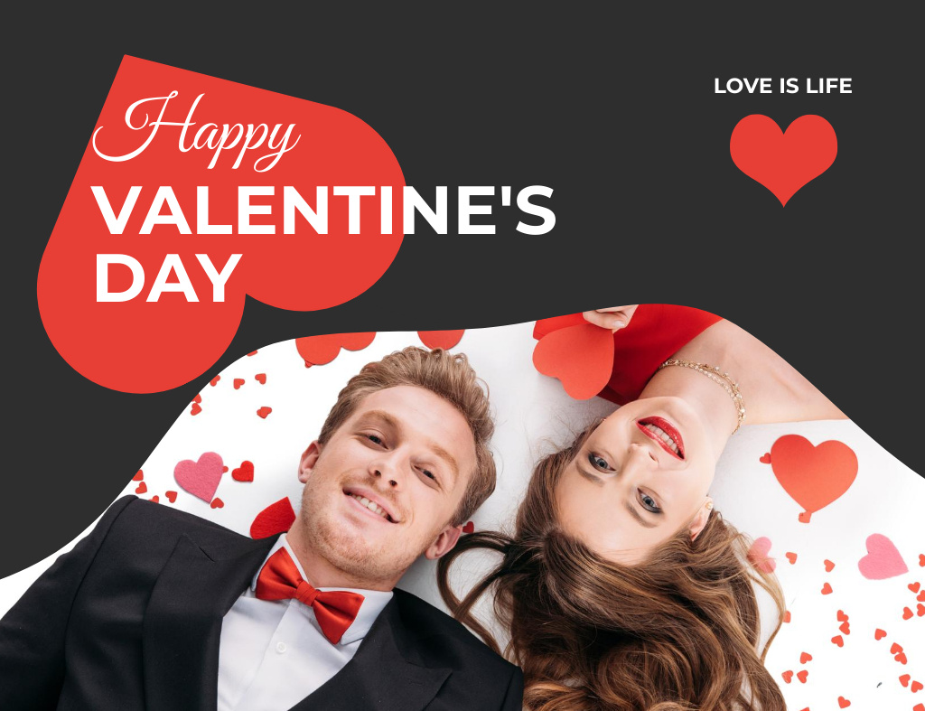 Plantilla de diseño de Elegant Congratulations on Valentine's Day with a Couple in Love Thank You Card 5.5x4in Horizontal 
