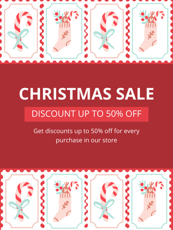 Christmas Candy Canes Sale Red Poster US Design Template