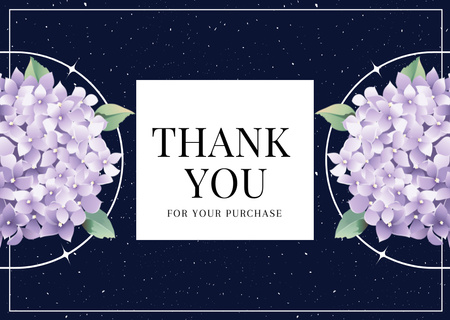 Thank You for Your Purchase Message with Purple Hydrangea Flowers Card Design Template