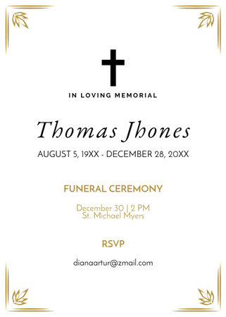 Funeral Ceremony Invitation with Simple Floral Frame Invitation Design Template