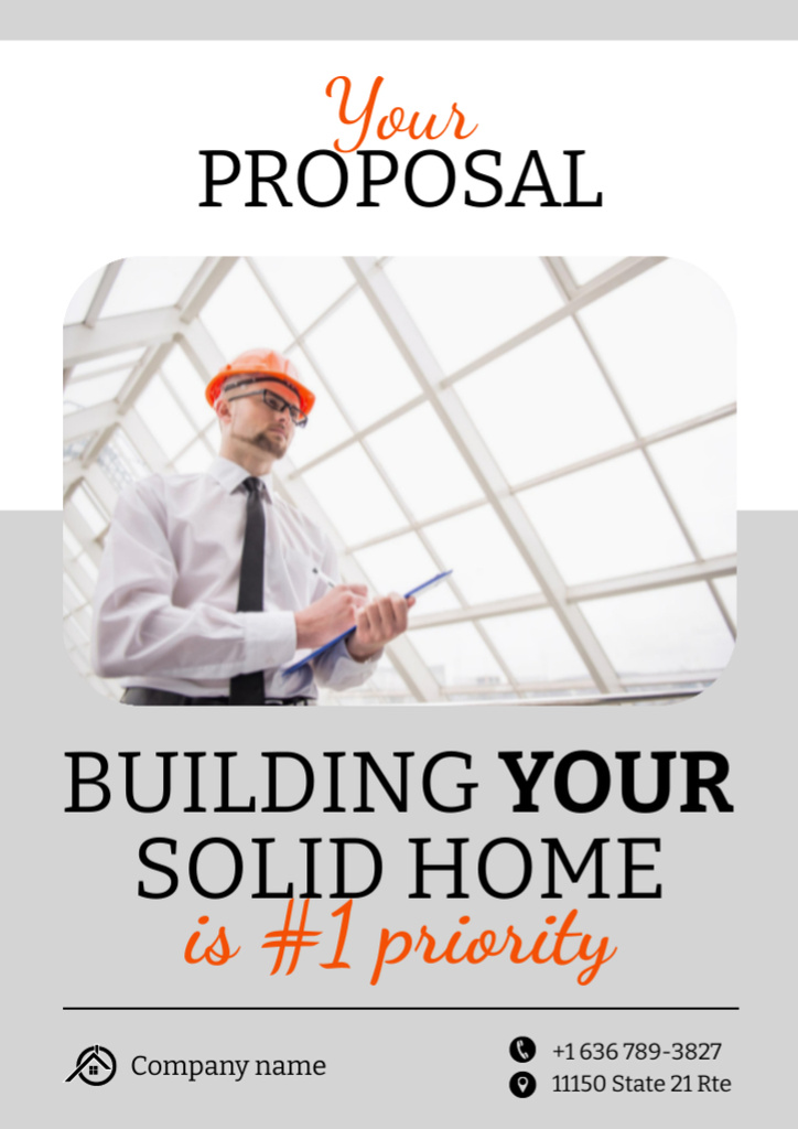 Construction Company Ad with Young Civil Builder Proposal tervezősablon