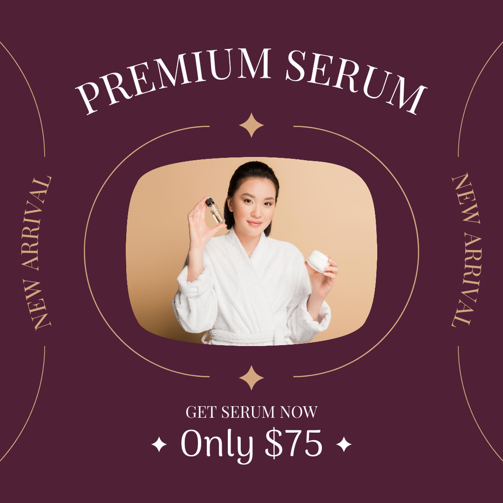Premium Facial Serum Offer with Young Asian Woman Instagram Design Template