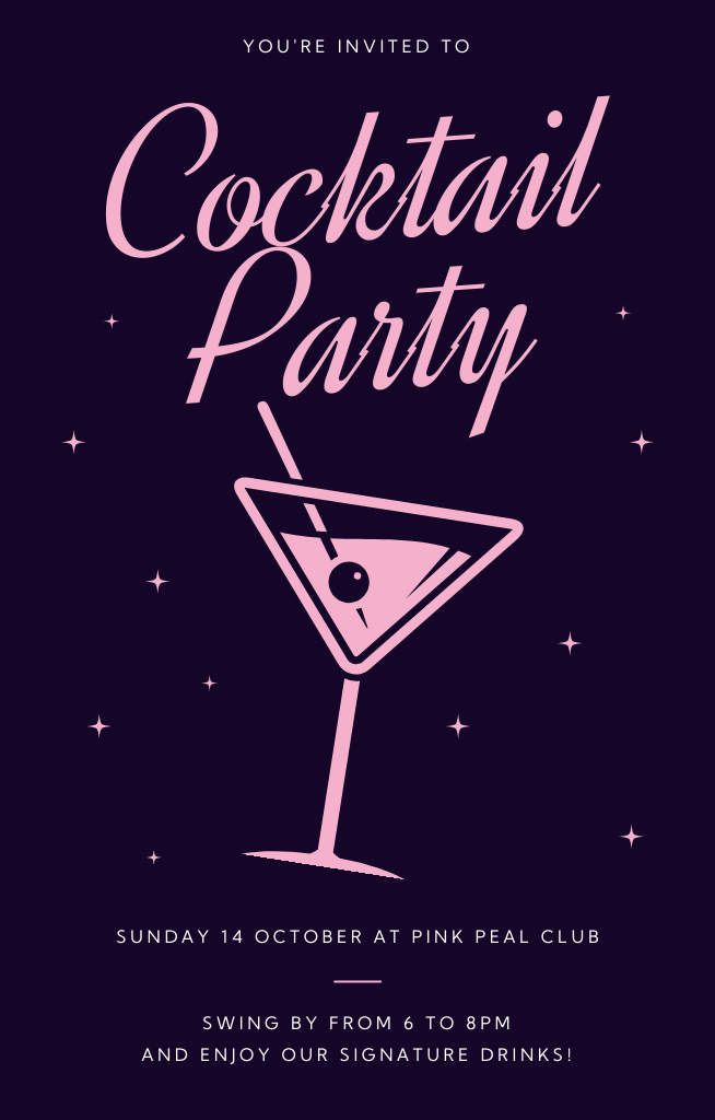 Cocktail Night Party in Bar Invitation 4.6x7.2in Tasarım Şablonu