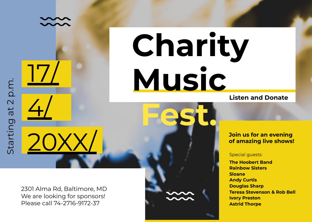 Charity Music Fest Invitation Crowd at Concert Card Design Template