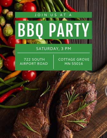 Brown BBQ Party Announcement with Roasted Drumsticks Poster 8.5x11in Design Template