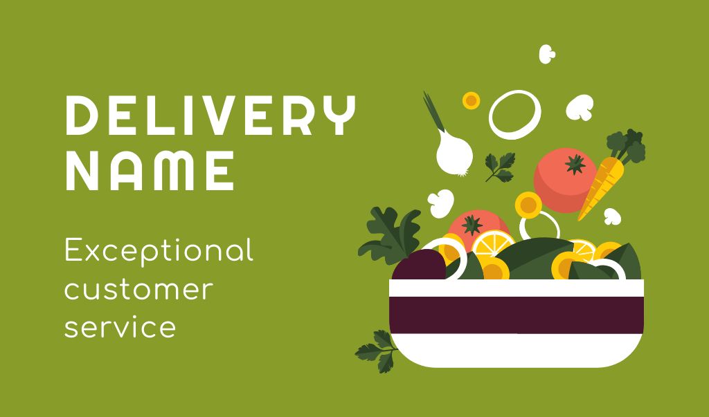 Customized Food Service With Delivery In Green Business cardデザインテンプレート