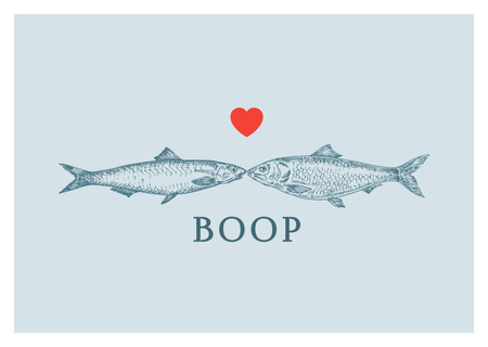 Ontwerpsjabloon van Card van Cute Fishes kissing