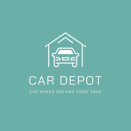 Plantilla de diseño de Car Depot Advertisement with Car in Garage Logo 