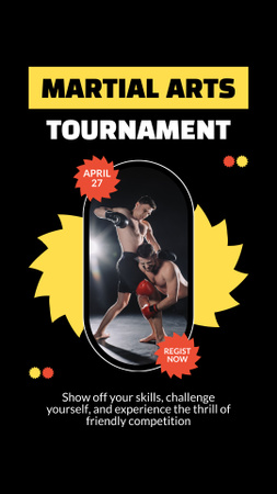 Объявление о турнире по боевым искусствам с бойцами в действии Instagram Story – шаблон для дизайна