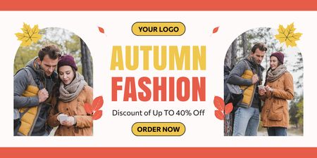 Collage with Couple in Fashionable Autumn Clothes Twitter Design Template