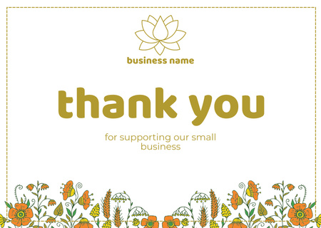 Thank You Message with Field Flowers Illustration Card Design Template
