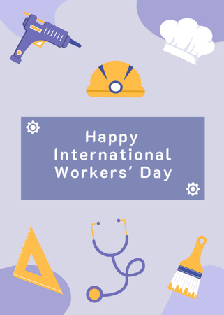 Amazing International Worker's Day Celebration Postcard 5x7in Vertical Design Template