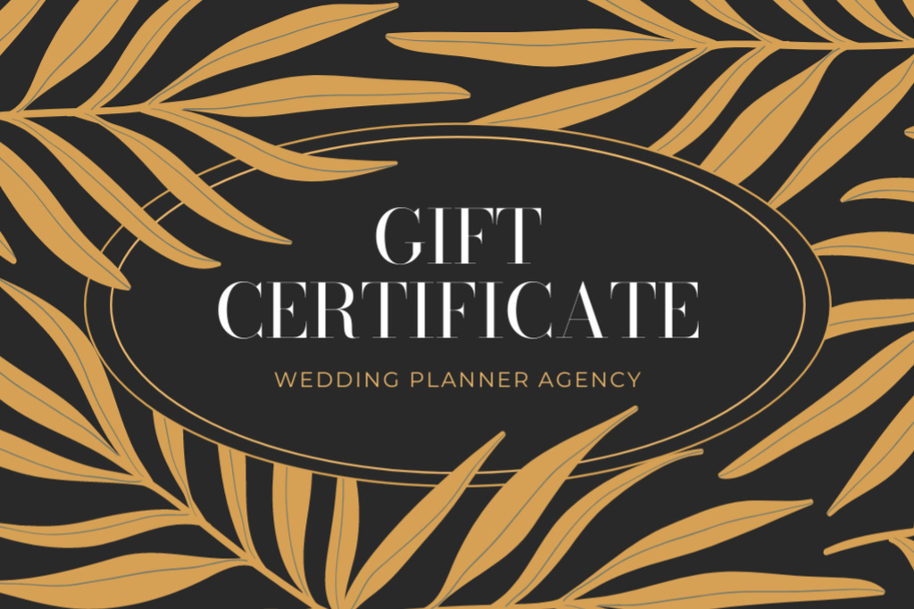 Wedding Planner Agency Ad with Golden Branches and Leaves Gift Certificate – шаблон для дизайна