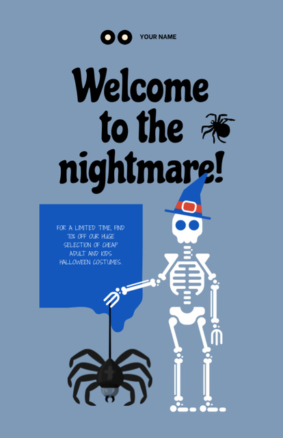 Illustration of Halloween's Funny Skeleton with Spider Flyer 5.5x8.5in Design Template