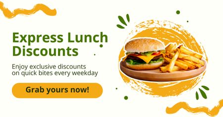 Express Lunch Discounts with Burger and French Fries Facebook AD Design Template