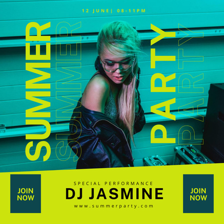 Modèle de visuel Annonce de la soirée DJ d'été - Instagram