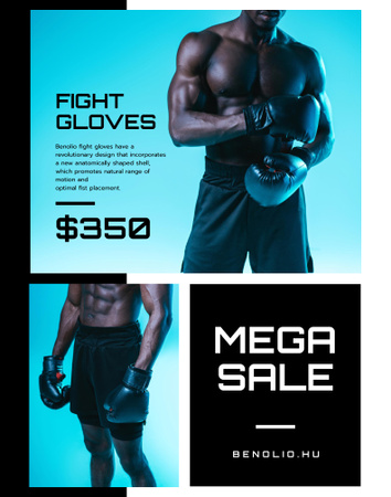 Fight Gloves Sale with athletic Man Poster 22x28in Design Template