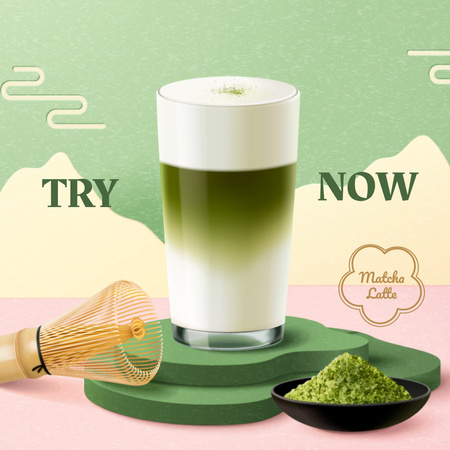 Matcha Tea Offer with Utensils and Powder Instagram Design Template