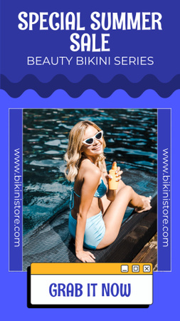 Plantilla de diseño de Special Summer Sale of Bikinis on Blue Instagram Video Story 