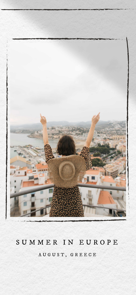 Old City View with Stylish Woman in Straw Hat Snapchat Geofilter – шаблон для дизайну