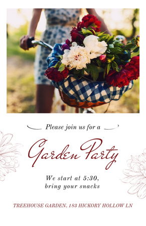 Girl riding bicycle with flowers at Garden Party Flyer 5.5x8.5in Design Template