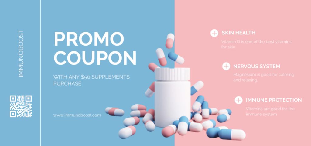 Verified Dietary Supplements And Vitamins Promo Offer Coupon Din Large Design Template
