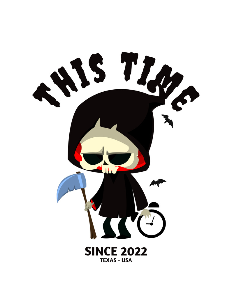 Spooky Skeleton with a Scythe in His Hand  T-Shirt Design Template