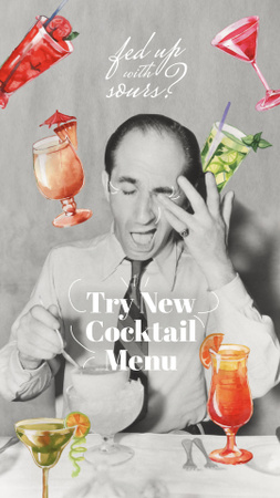 Cocktail Menu Announcement with Funny Retro Man Instagram Story Design Template