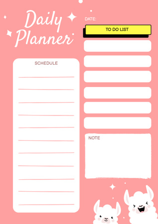 Daily Planner with Cute Alpacas Schedule Planner Design Template