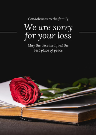 Condolences Card with Book and Rose Postcard A6 Vertical Design Template