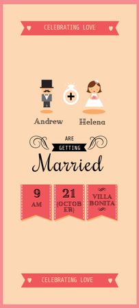 Modèle de visuel Événement de mariage avec des icônes de marié et de mariée - Invitation 9.5x21cm