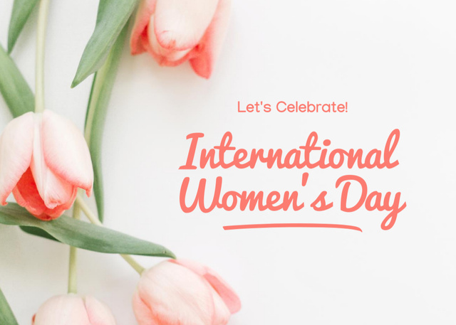 International Women's Day Greeting with Tender Tulips Postcard 5x7in – шаблон для дизайна