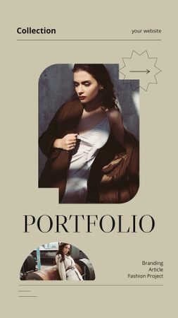 Female Fashion Clothes Ad with Woman in Brown Jacket Instagram Story Design Template