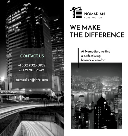 Dedicated Construction Company Ad with Modern Megapolis Brochure Din Large Bi-fold Design Template