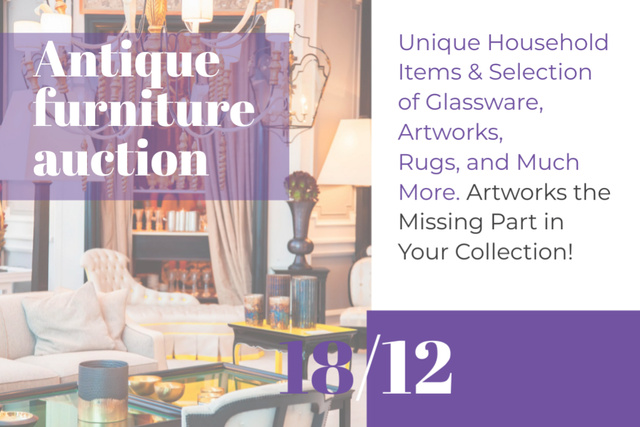 Antique Furniture Auction Announcement Gift Certificate Šablona návrhu
