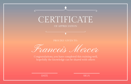Certificate of Achievement on Pink and Orange Gradient Certificate 5.5x8.5in Design Template