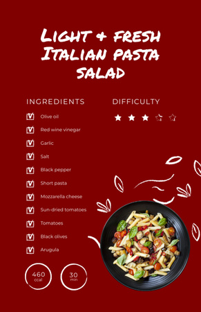 Italský těstovinový salát kaštanové barvy Recipe Card Šablona návrhu